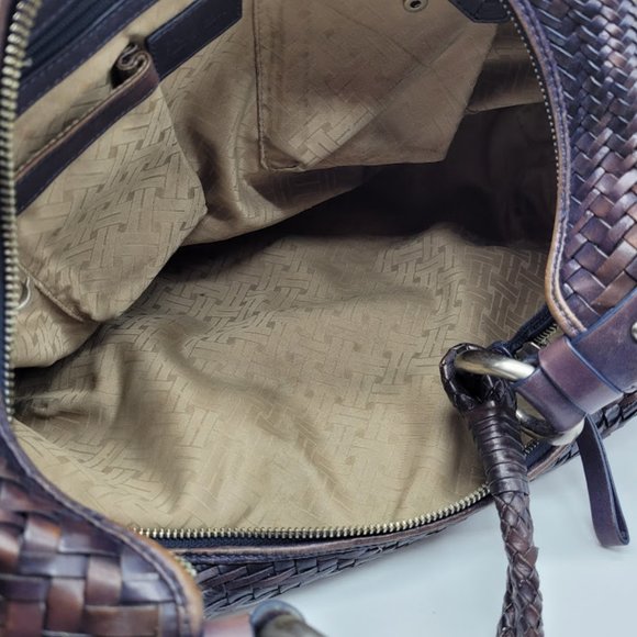 SOLD: Cole Haan Genevieve Leather Weave Satchel Tote Hobo Purse Blue Bag Luxury - Picture 6 of 16